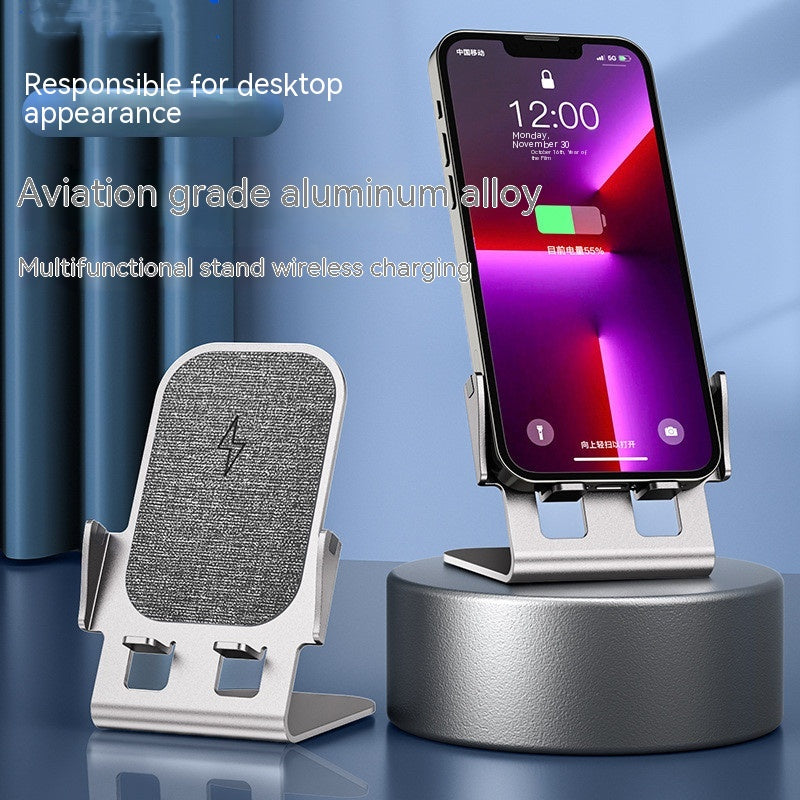 Multifunctional stand with wireless charging feature on a blue background